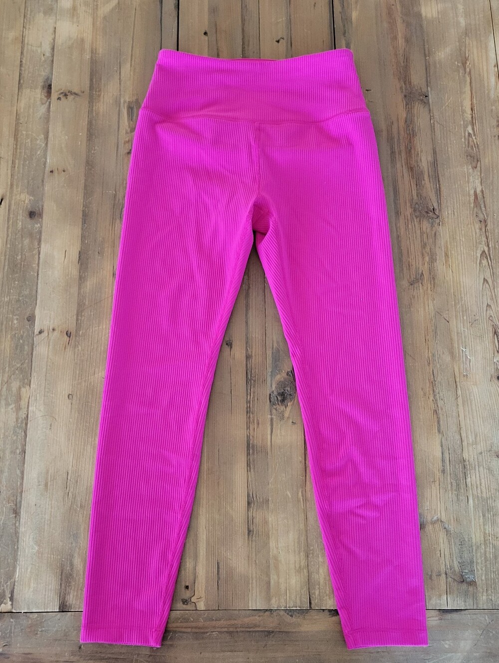 Womens High-Waist Pink Ribbed Leggings:Smalm